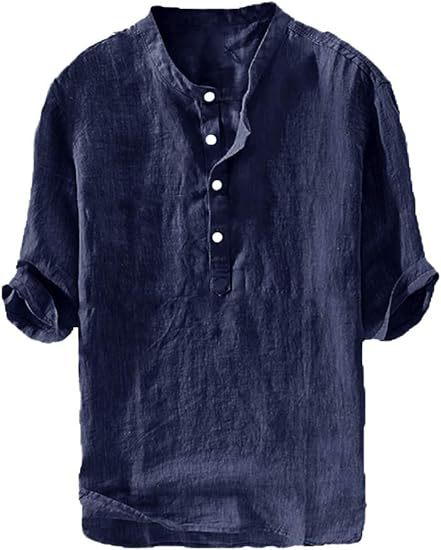 Men's Cotton Linen Henley Shirt
