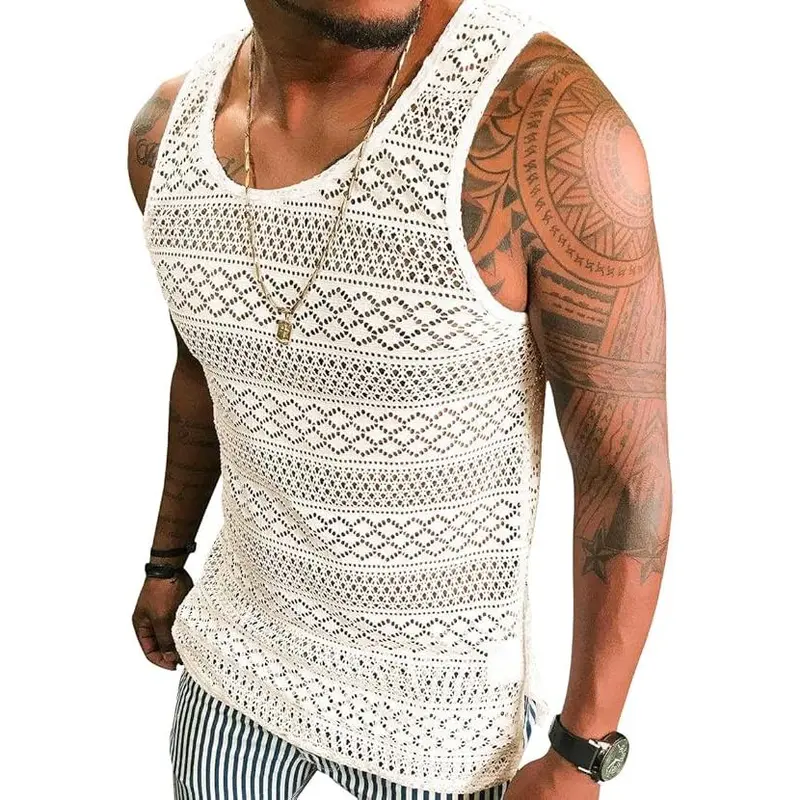 Men's Sheer Lace Sleeveless Tank Top
