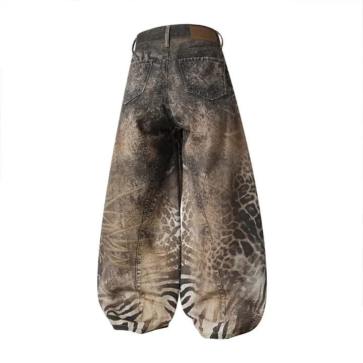 Leopard Print Wide-Leg Baggy Jeans
