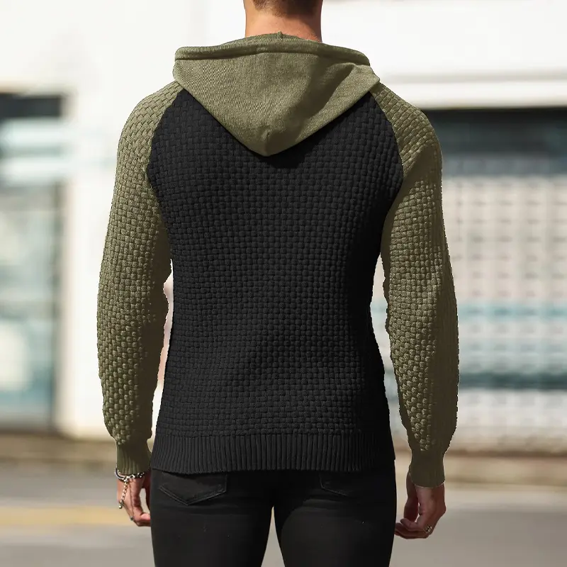 Men's Two-Tone Textured Knit Hoodie