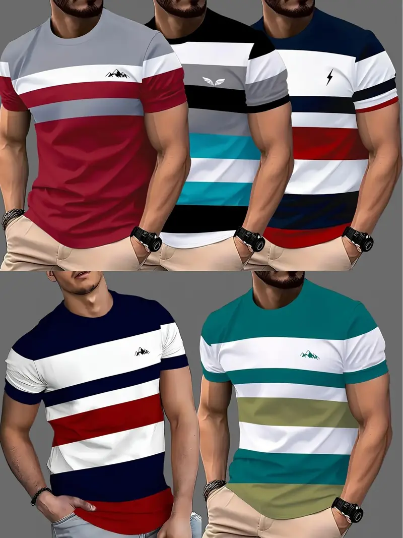 Men's Striped Gradient Crew Neck Tee