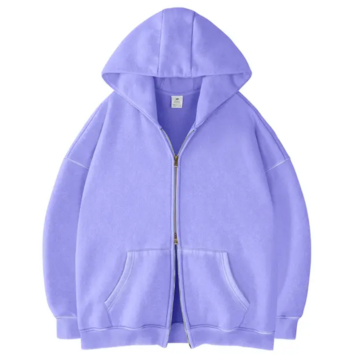 Acid Wash Double-Zip Oversized Hoodie