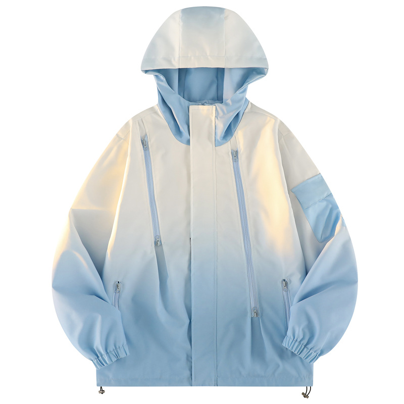 Gradient Hooded Multi-Pocket Jacket