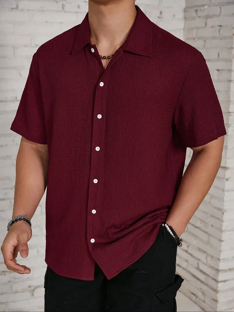 Men's Textured Button Front Neckline Shirt