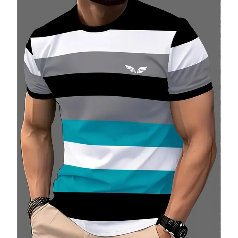 Men's Striped Gradient Crew Neck Tee