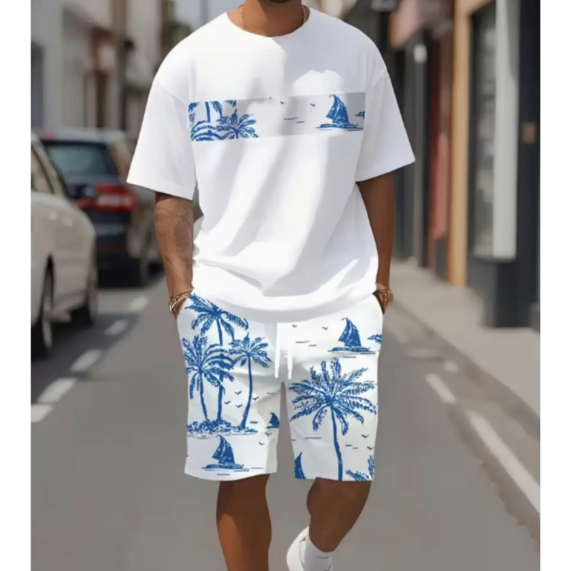 Men's Tropical Palm Tee & Shorts Set