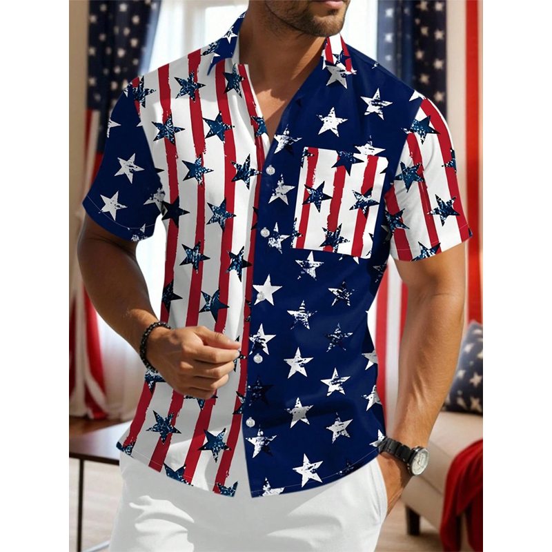 Men's Flag Print Button-Up Shirt