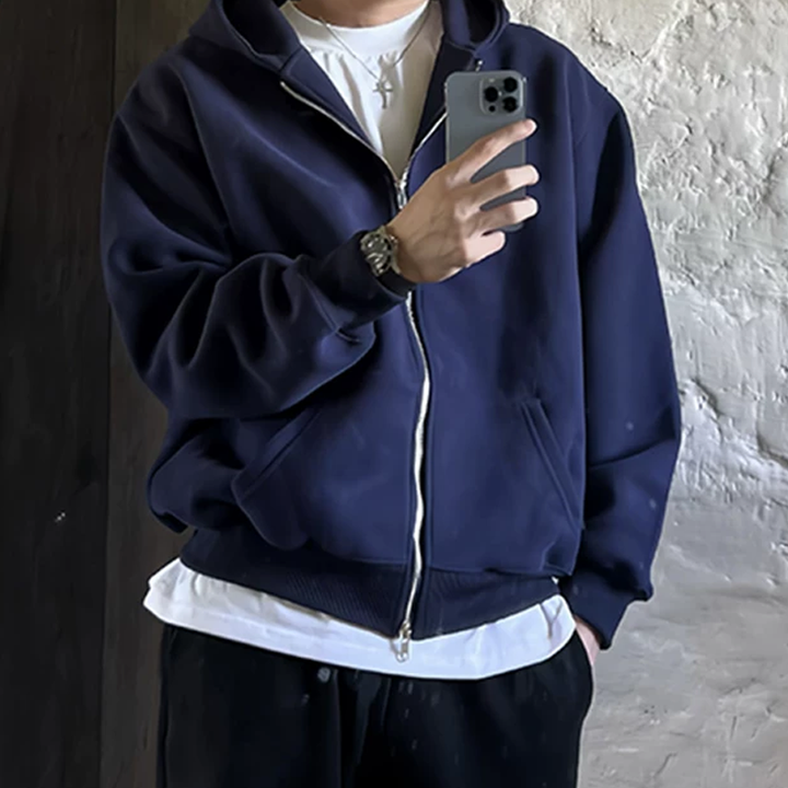 Acid Wash Double-Zip Oversized Hoodie