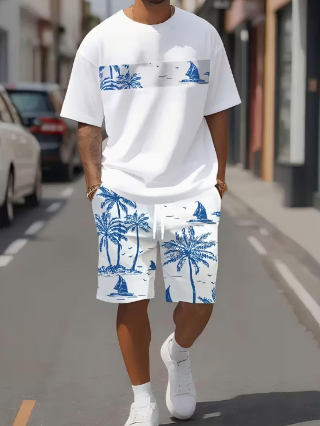 Men's Tropical Palm Tee & Shorts Set