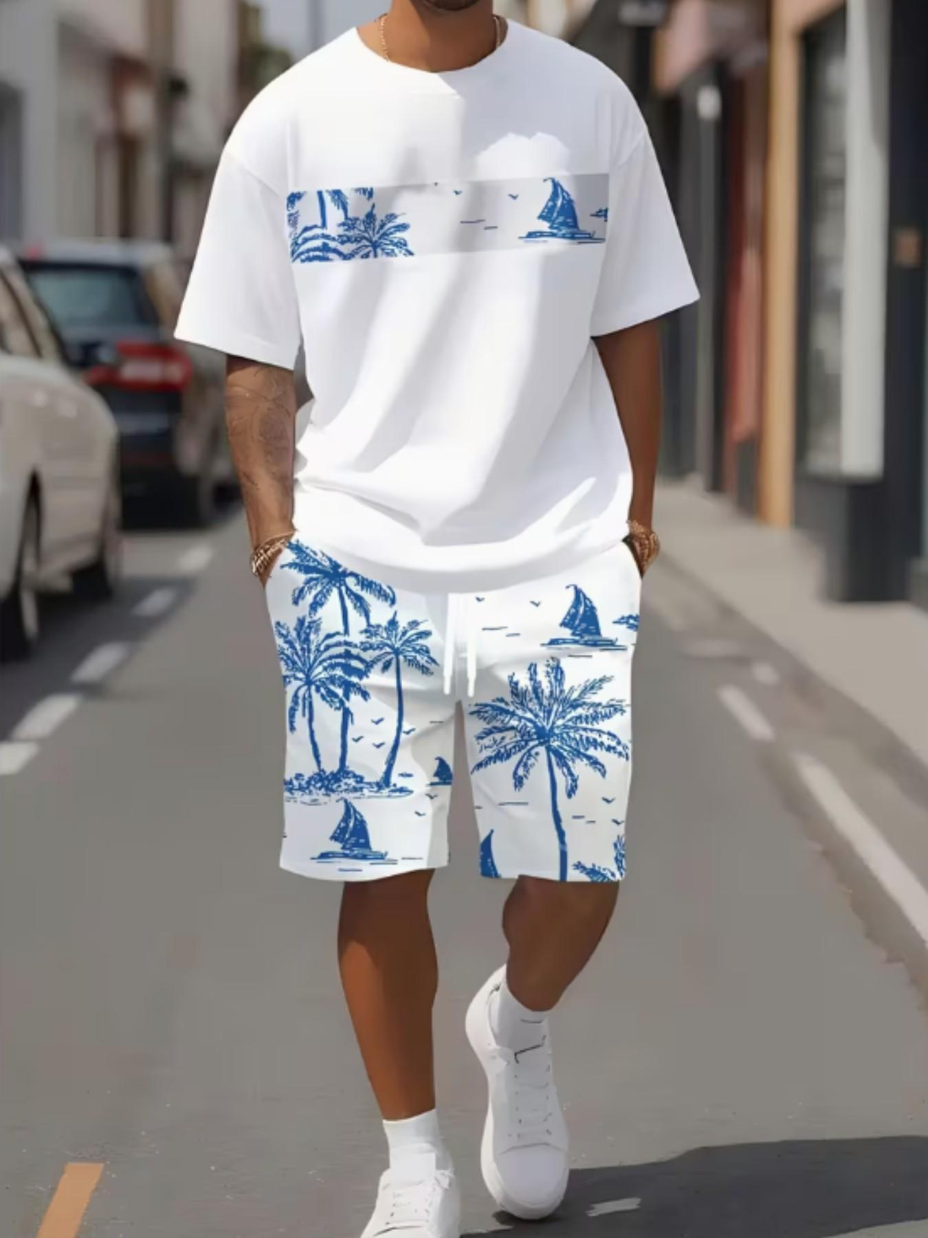 Men's Tropical Palm Tee & Shorts Set