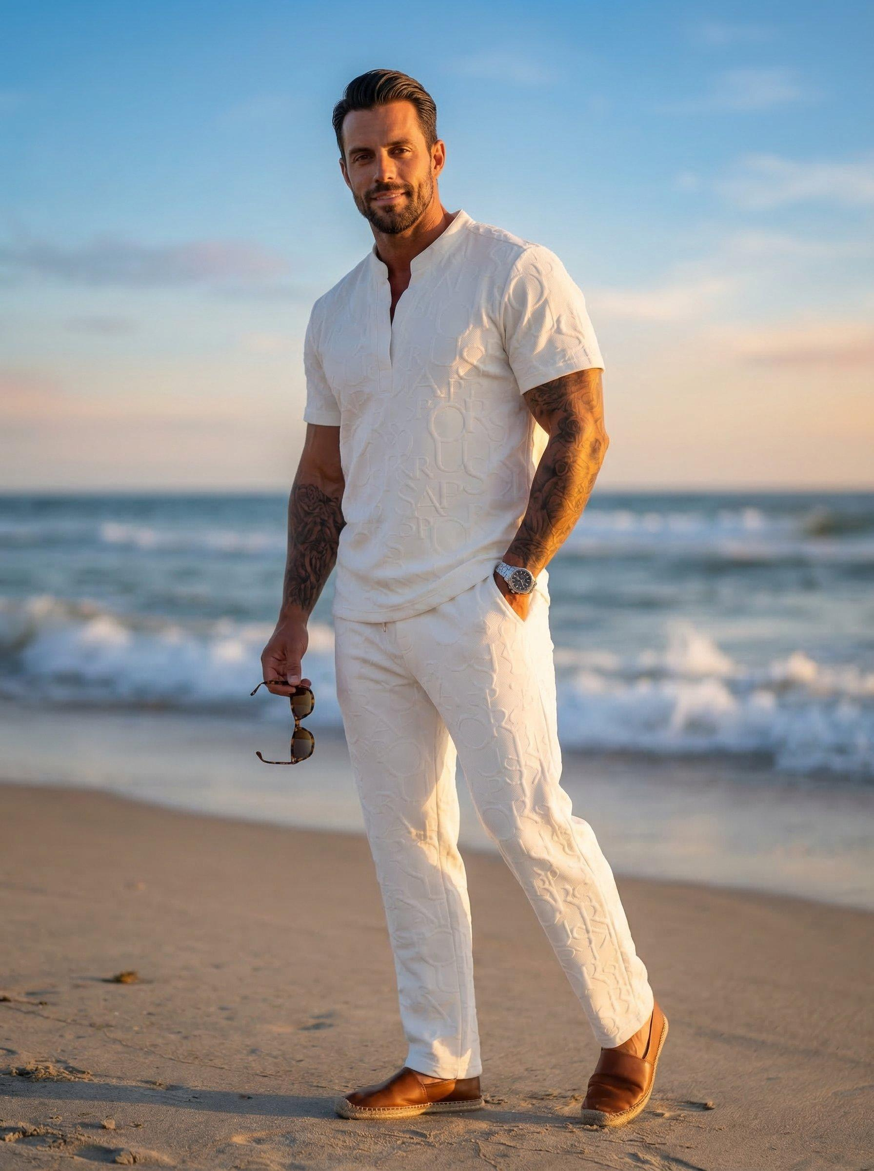 Men's Textured Tee & Drawstring Pants Set