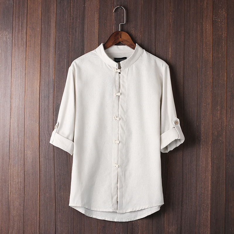 Men's Linen-Blend Frog Button Shirt