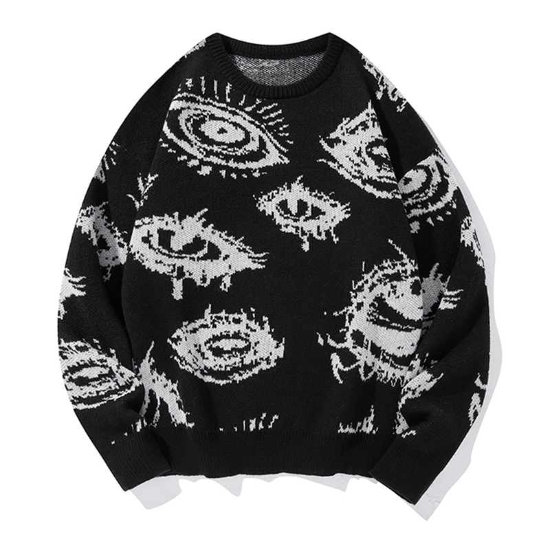 Eye Print Crewneck Knit Pullover Sweater