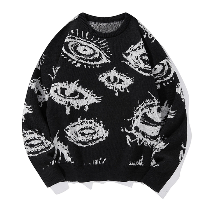 Eye Print Crewneck Knit Pullover Sweater