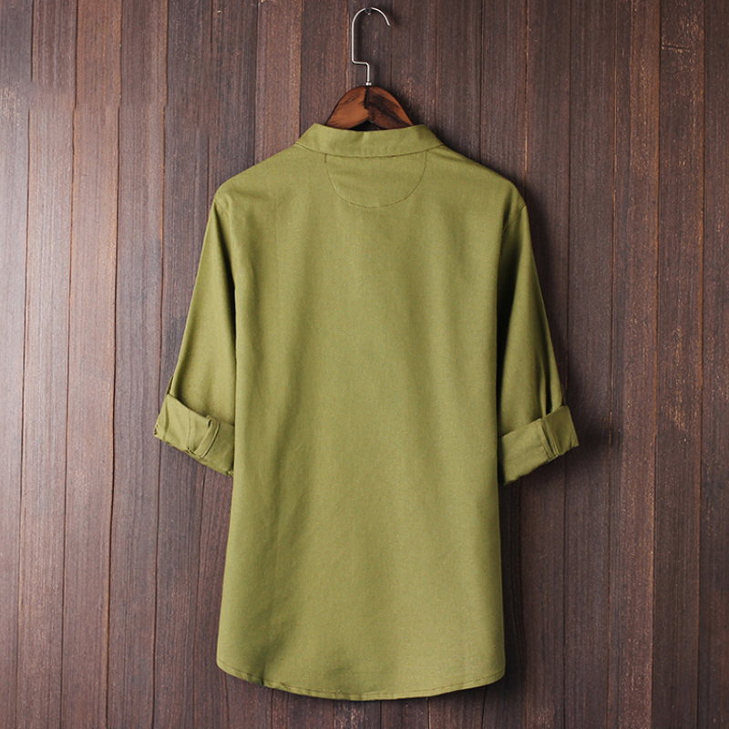Men's Linen-Blend Frog Button Shirt