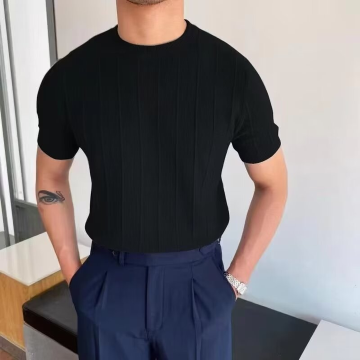 Textured Ribbed Crewneck Knit Tee
