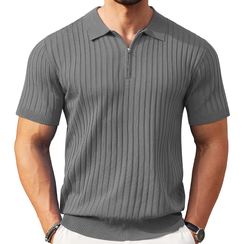 Short-Sleeve Ribbed Quarter-Zip Polo