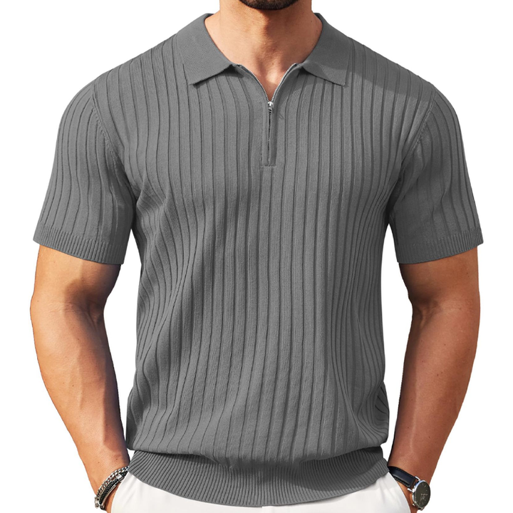 Short-Sleeve Ribbed Quarter-Zip Polo