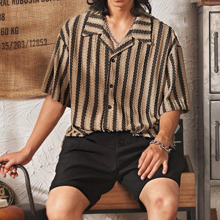 Textured Short Sleeve Button-Up Shirt