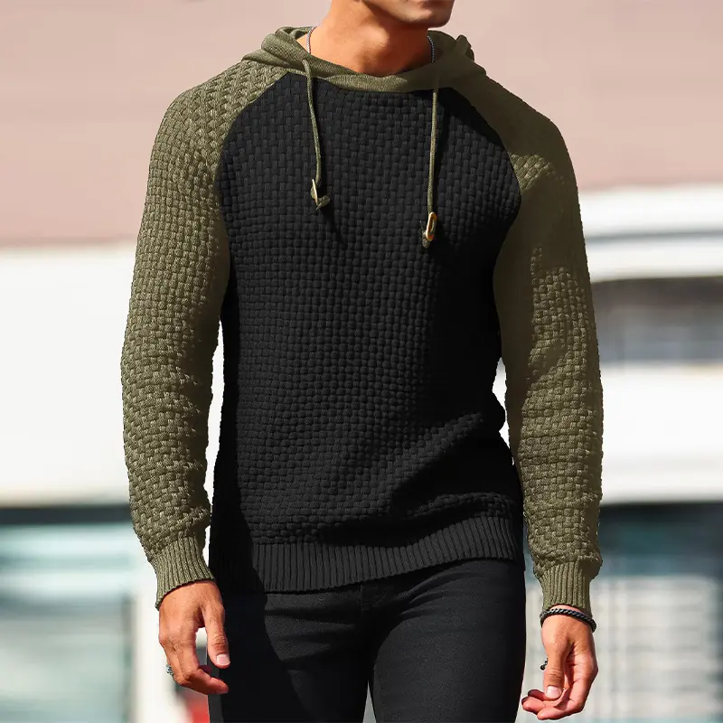 Men's Two-Tone Textured Knit Hoodie