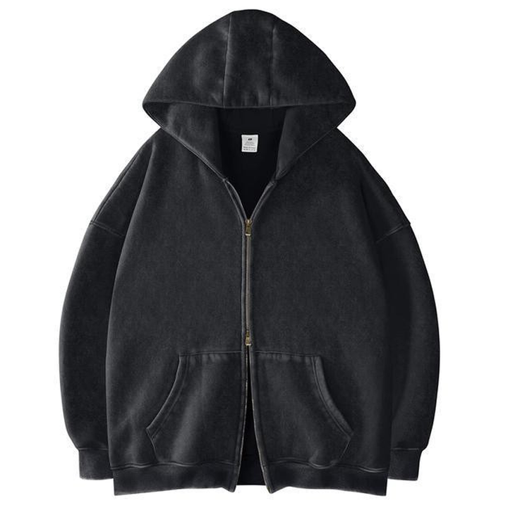 Acid Wash Double-Zip Oversized Hoodie