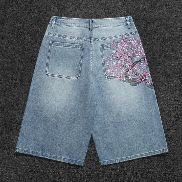 Floral Embroidered Denim Shorts