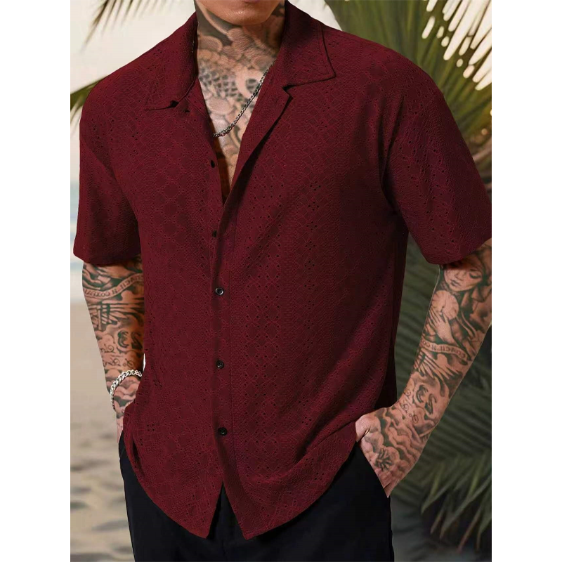 Men's Red Textured Knit Shirt