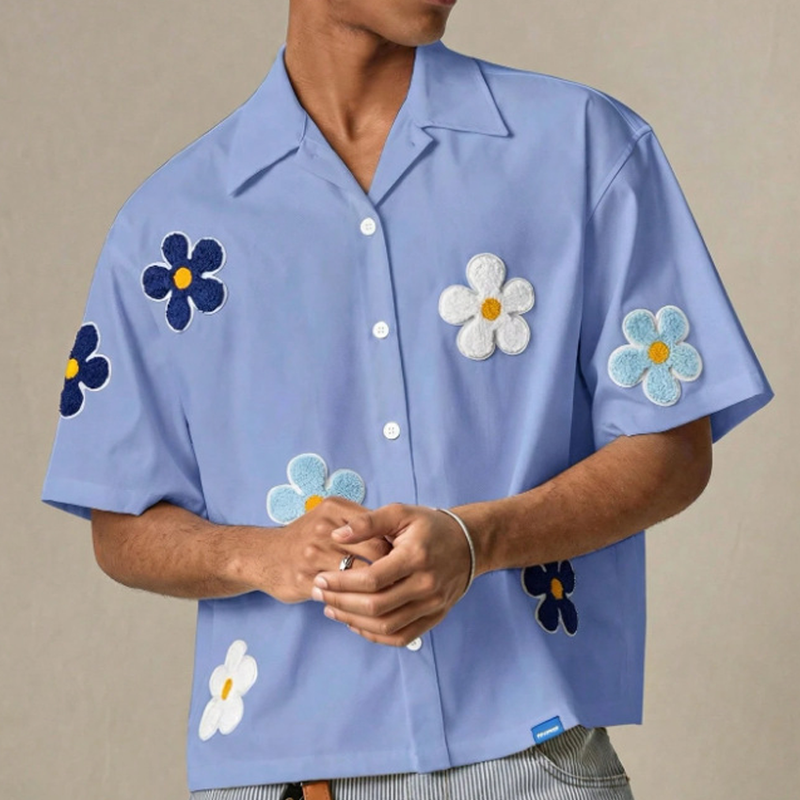 Floral Embroidered Plaid Button-Up Shirt