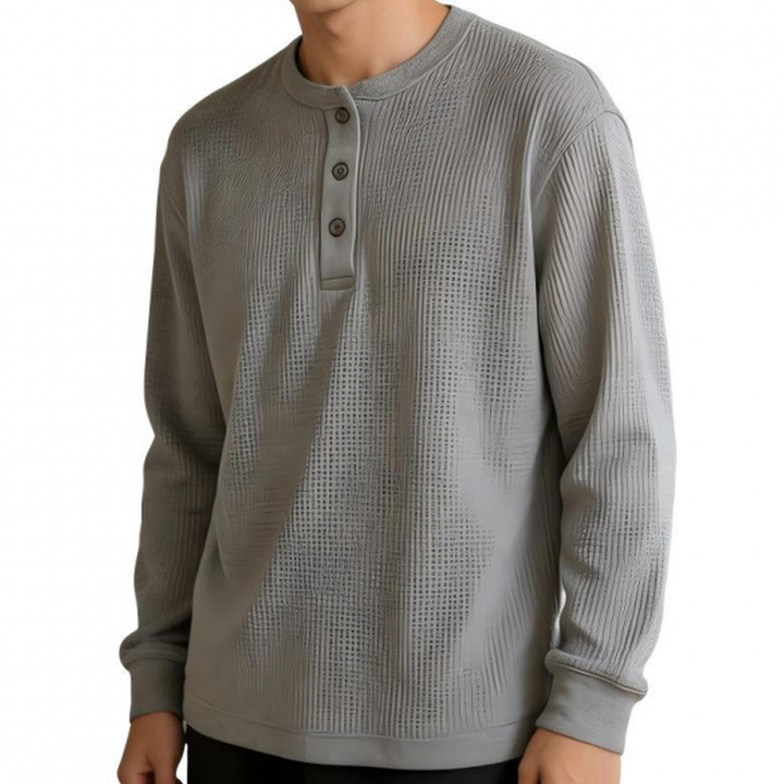 Textured Henley Long-Sleeve Top