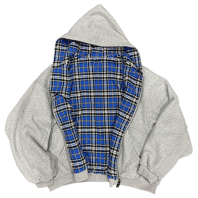Reversible Plaid Hooded Casual Jacket
