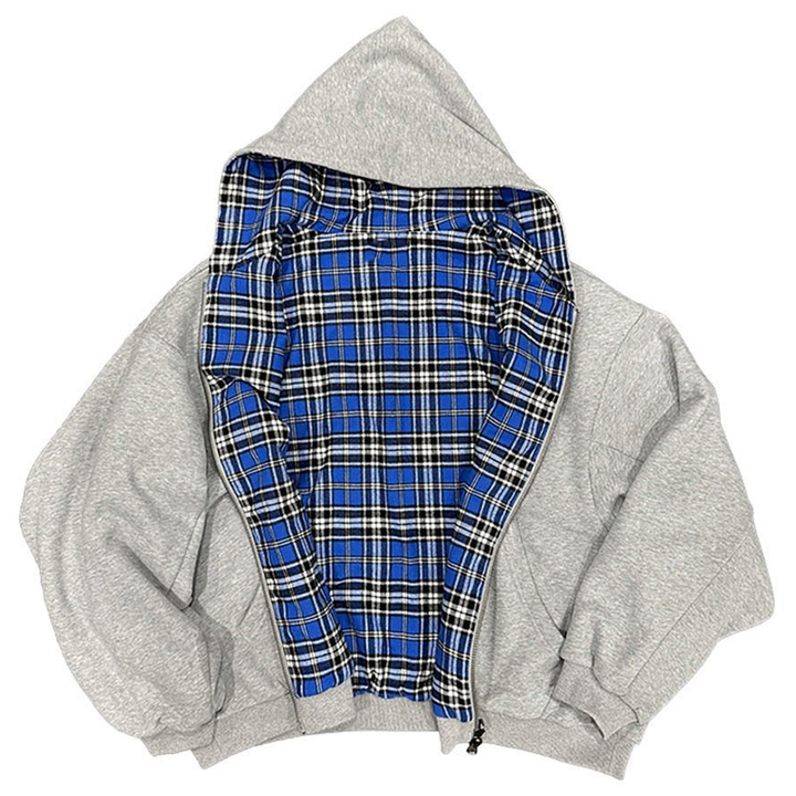 Reversible Plaid Hooded Casual Jacket