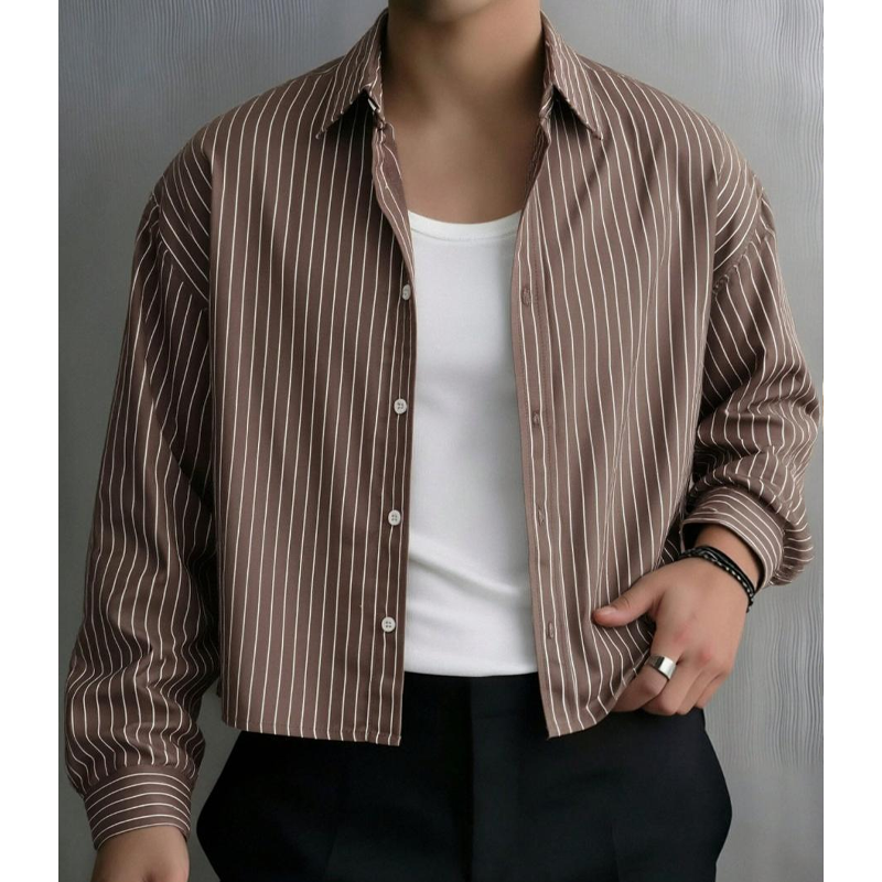 Striped Cropped Button-Up Shirt