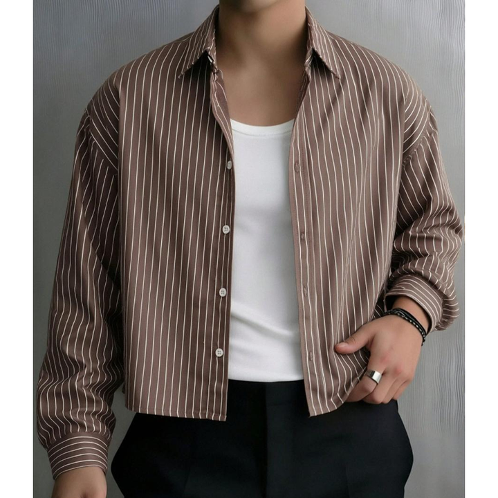 Striped Cropped Button-Up Shirt