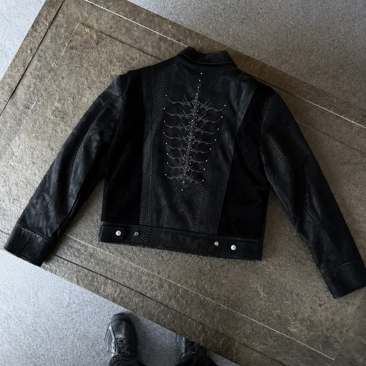 Snake Embroidered Slim Moto Jacket