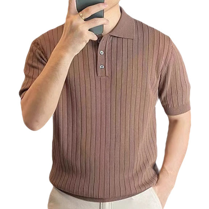 Ribbed Knit 3-Button Polo Shirt