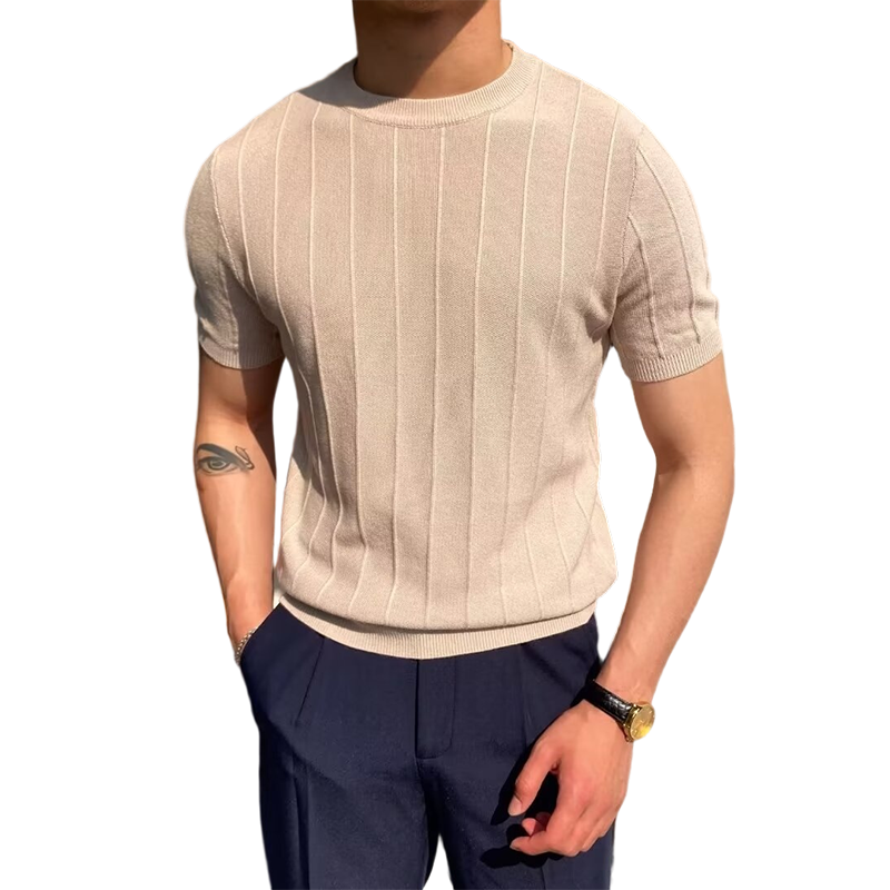 Textured Ribbed Crewneck Knit Tee