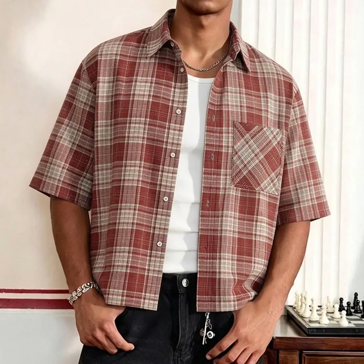 Plaid Boxy Crop Button Shirt