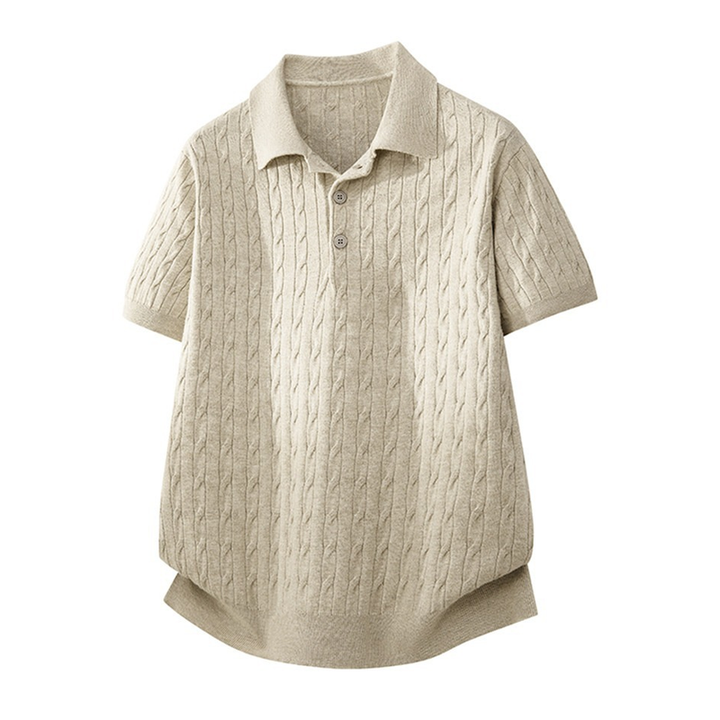 Cable-Knit Short-Sleeve Polo Shirt