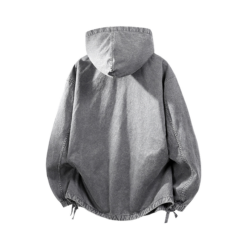 Washed Denim Oversized Half-Zip Hoodie