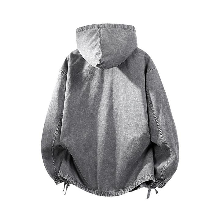 Washed Denim Oversized Half-Zip Hoodie