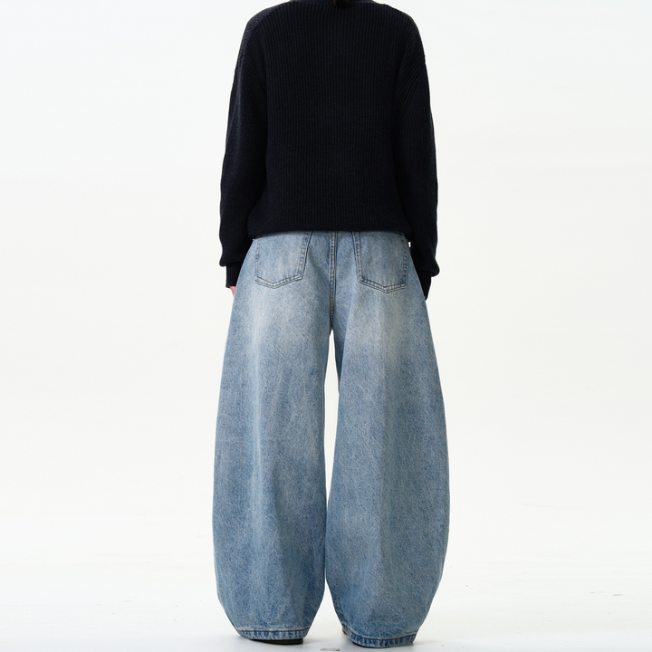 Washed Barrel-Leg Denim Jeans