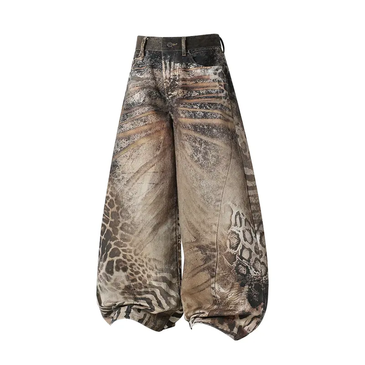 Leopard Print Wide-Leg Baggy Jeans