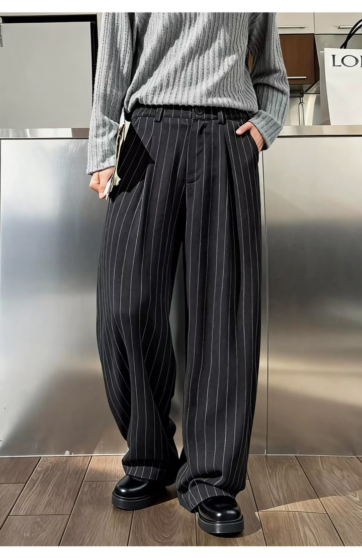 Striped Loose-Fit Business Dress Pants