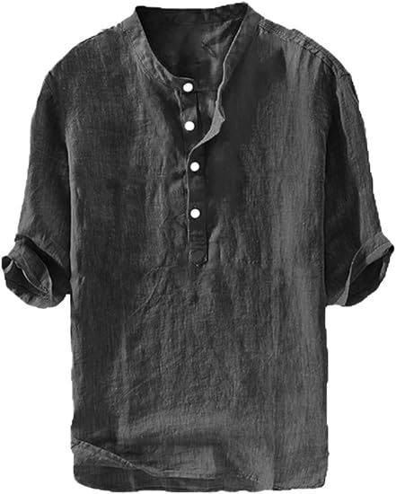 Men's Cotton Linen Henley Shirt