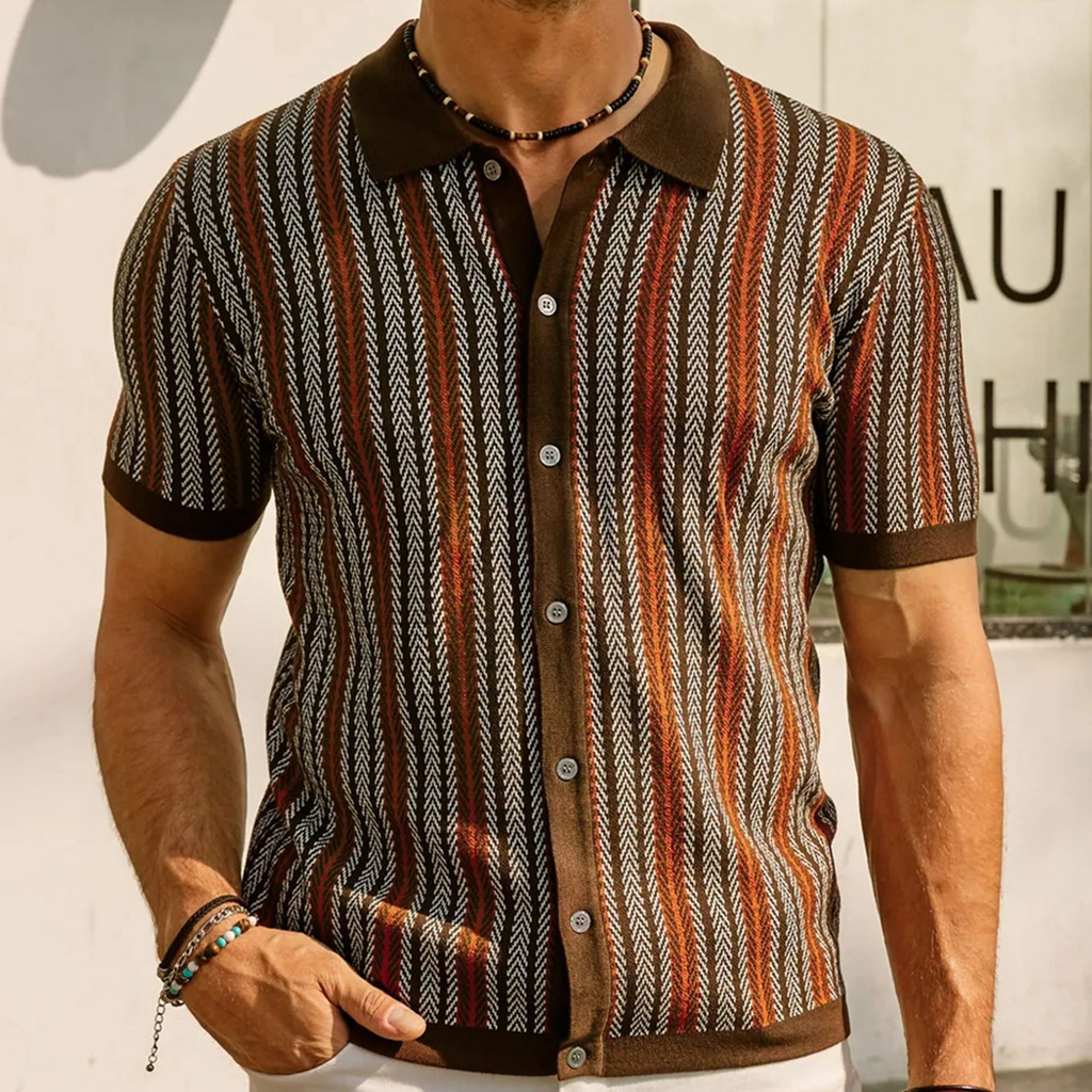 Men's Retro Short Sleeve Button Sweater