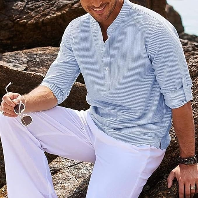 Men's Waffle Henley Roll-Sleeve Shirt
