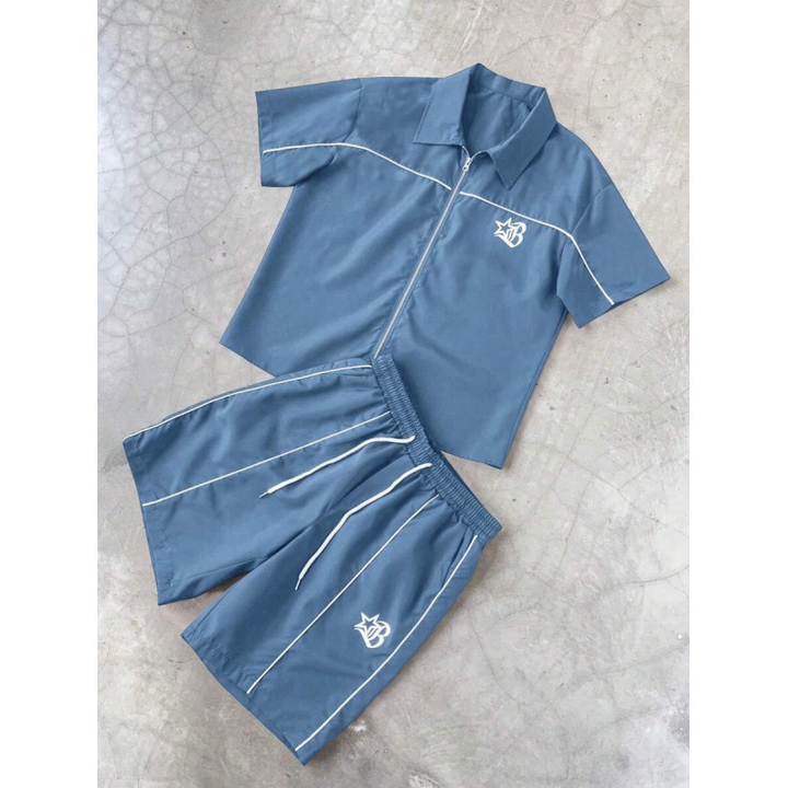 Star Print Zip Shirt &amp; Shorts Set