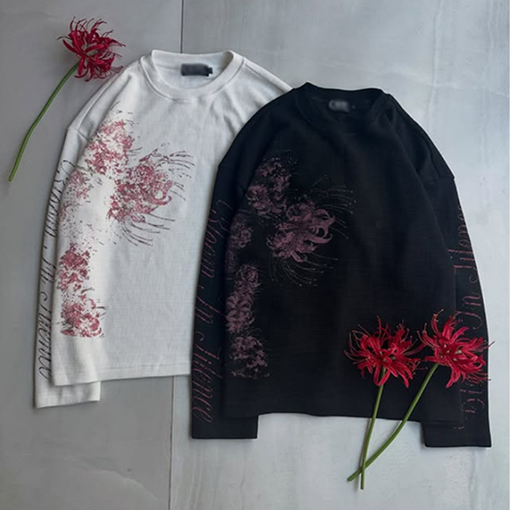 Floral Graphic Waffle Long Sleeve Tee