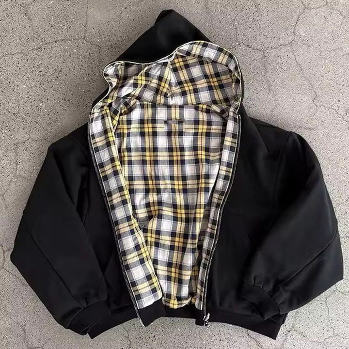 Reversible Plaid Hooded Casual Jacket