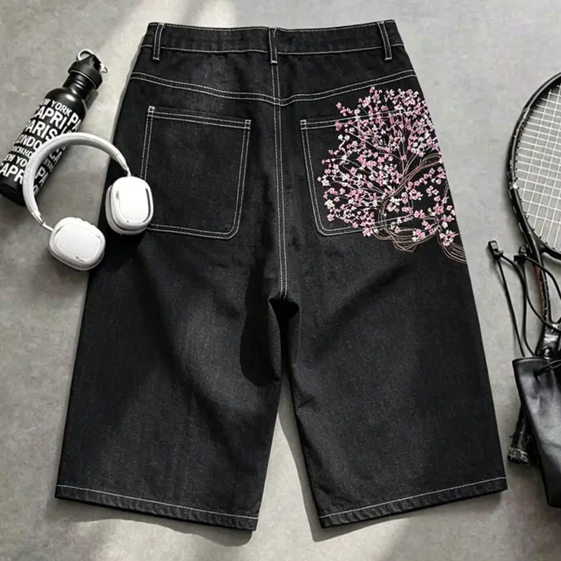 Floral Embroidered Denim Shorts